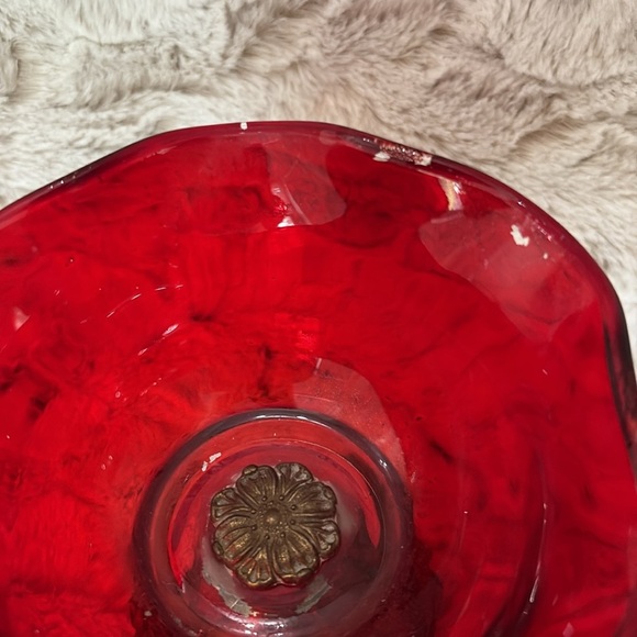Elegant Ruby Glass Compote with Ornate Metal Stand. Vintage - Picture 3 of 8